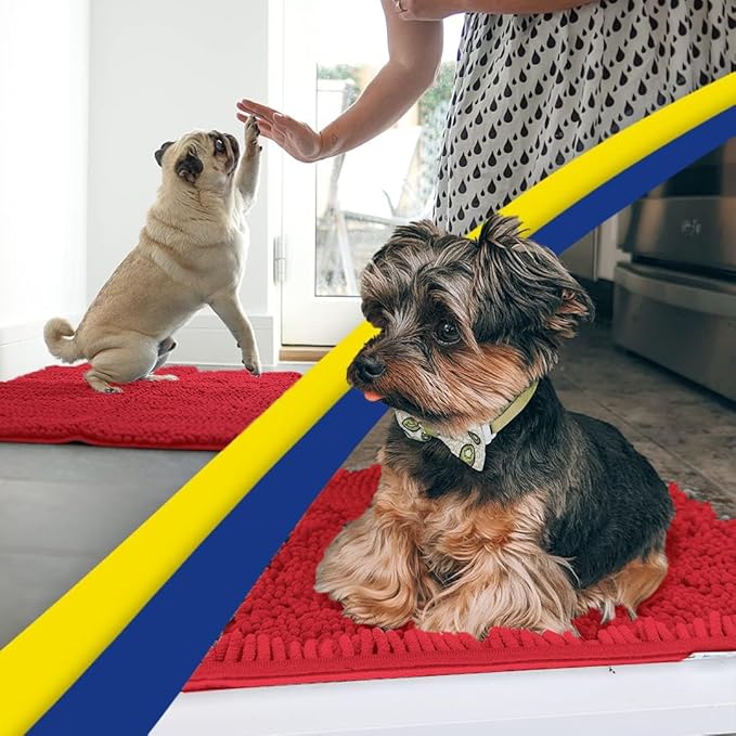 Muddy Mat® | Super Absorbent Door Mat Indoor, Microfiber Quick Dry Chenille Entryway Rug, Non-Slip Front Door Mat, Indoor Mats for Entryway, Machine Washable Pet Rug, Red 6ft x 9ft