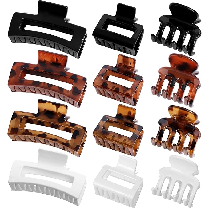 12 Pcs Hair Clips for Women 3 Styles Small Medium Large Claw Clips for Thin Thick Curly Hair, Strong Hold Hair Claw Clips, Stylish Plastic Hair Accessories Ideal Gifts for Women (Tortoise)
