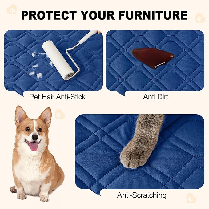 Smiry Reversible Waterproof Couch Covers for Sofa, Washable Dogs Pet Couch Covers for 3 Cushion Sofa Pet Friendly, Water Resistant Furniture Protector Slipcover, Geometric (30"x70", Navy/Blue)