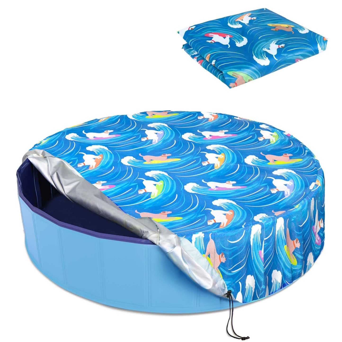 Ladadee Foldable Round Dog Swimming Pool Cover, for 32 "/63“/48” Collapsible Outdoor Tub, PVC Coating Waterproof and UV Protection, Leakproof Washable Kiddie Pet Small Paddling Bath Accessories