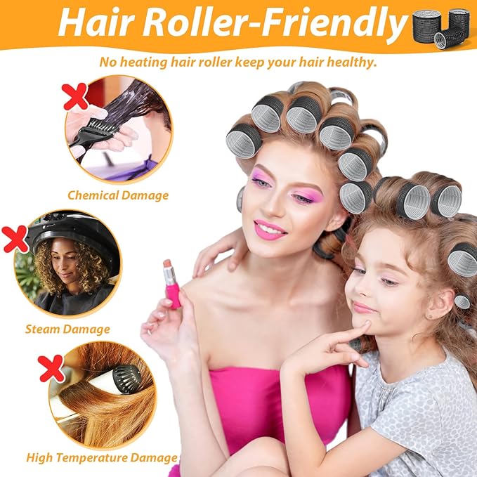 39PCS Self Grip Curlers 3 Sizes - Black 2.5in, 1.9in, 1.4in Rollers with Duckbill Clips for Long, Medium, Short, Thick, Fine Hair Volume and Bangs (Black)