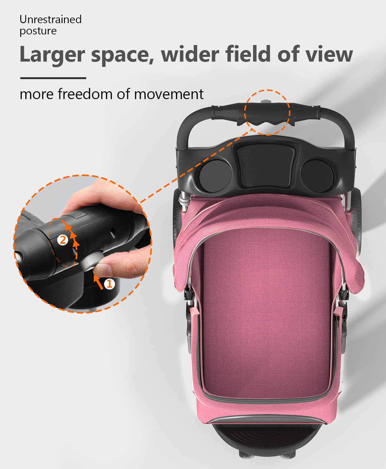 OS MOTOR Pet Stroller with 3 Wheels for Small/Medium Pets, Portable Travel Foldable Carrier Jogger for Dog Cat Puppy Kitty, Rear Wheel Breaks, Storage Basket, Visible Mesh with Weather Cover (Pink)