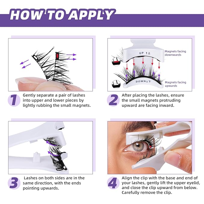 B&Qaugen Reusable Magnetic Eyelashes Natural Look False Eyelashes with Applicator Easy to Wear and Remove Glue-Free Pestañas Magnéticas(CX02)