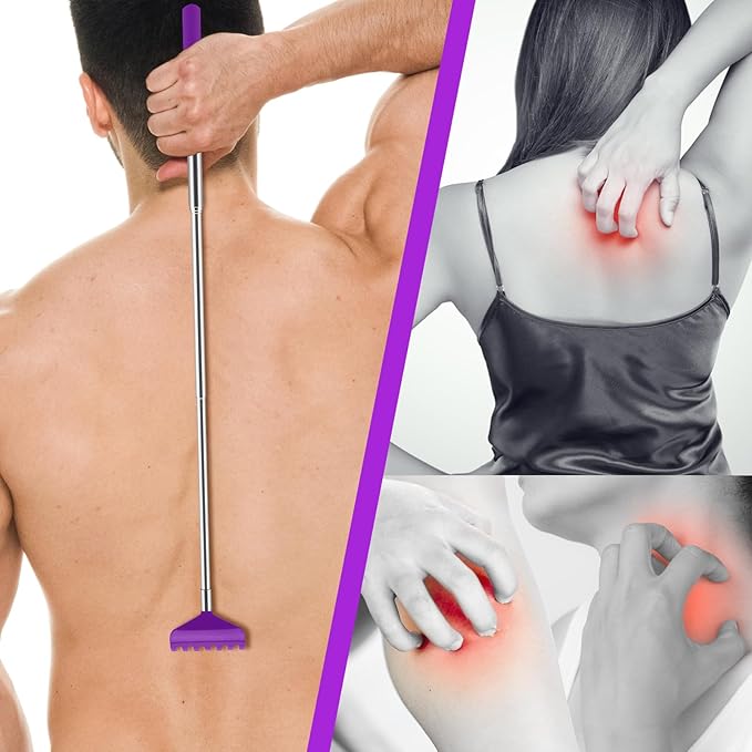 NICEMOVIC 6 Pack Back Scratcher for Women Men, Christmas Stocking Stuffers, Prizes for Adults, White Elephant Gifts for Adults, Extendable Bulk Back Massager Tool for Thanksgiving Birthday (Purple)