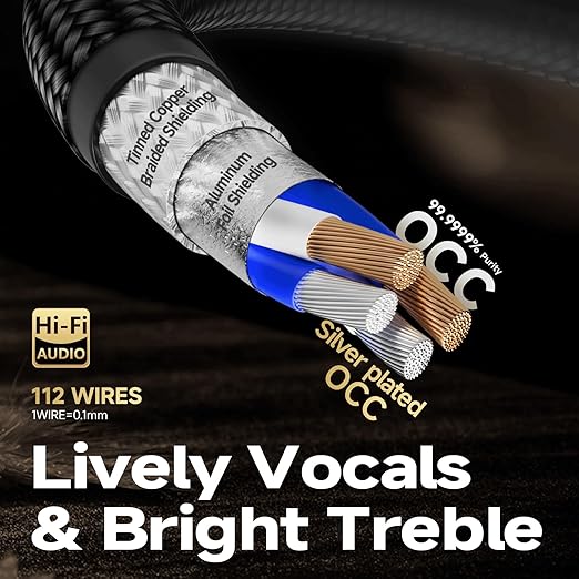 TODN Audiophile RCA Cables with Silver-Plated-OCC Core Dual Shielded HiFi RCA Audio Cable Male to Male for Home Stereo System (1.64 ft/0.5m, 1 Pair)