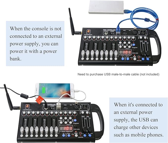 Wireless Dmx Controller 192 Channel Dmx Light Controller for Dj Lights, Dmx Controllers with Midi Portable Dmx 512 Controller, Dmx512 Lighting Controller Dmx Control Board for Stage Lights Dmx Console