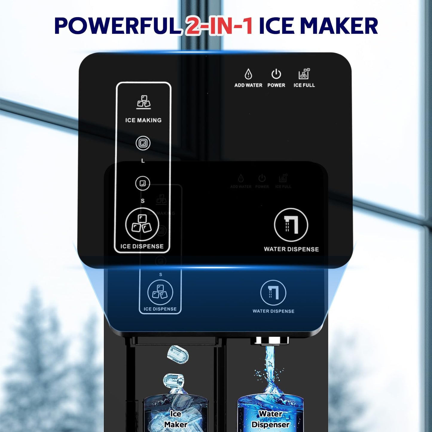 ADVWIN 3 in 1 Water Dispenser with Ice Maker, Nugget Ice Maker Countertop, Bullet & Crushed Ice, Water Cooler, 44Lbs/24H, 12 Ice Cube/6Min, Self-Cleaning, 4Lbs Storage, Home, Kitchen (26lbs/24H)