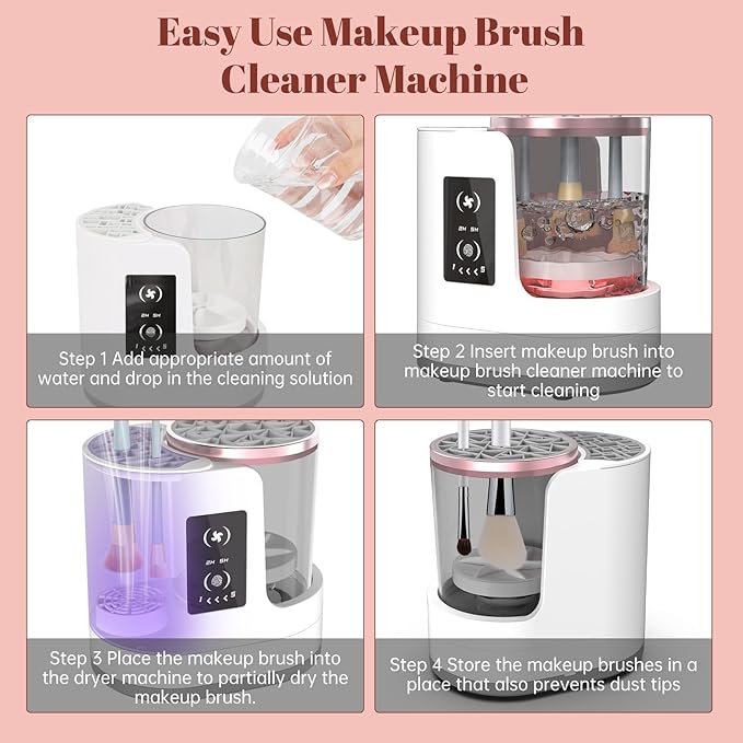 Electric Makeup Brush Cleaner Machine With Makeup Brush Dryer-Holder-Portable Automatic USB Cosmetic Brushes Cleaner Tool for All Size Beauty Makeup Brush Set,Eyeshadow, Blush Brush (white)