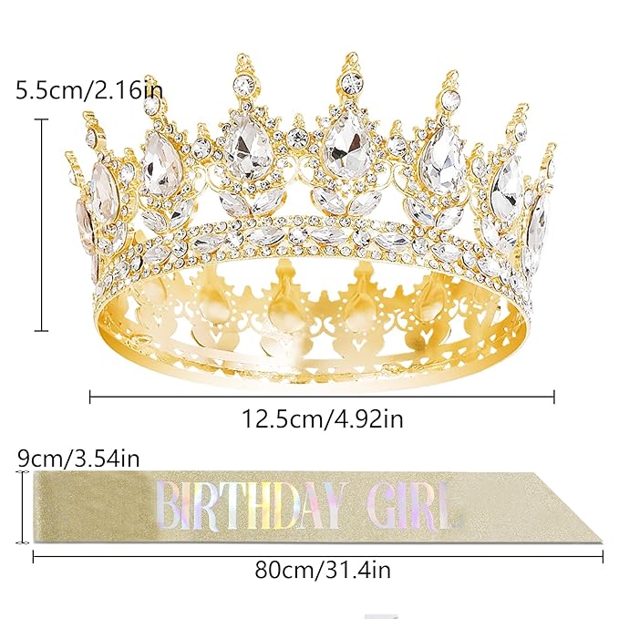 YOUlDIANZI Queen Crown Birthdays Crowns for Women, Birthday Sash, Birthday Tiara for Women Set, Princess Rhinestone BirthdayHeadband Birthday Gifts for Womens, Sweet Happy Accessories