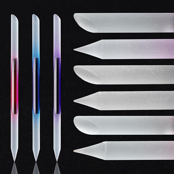JERCLITY 3 Pieces Double-Ended Glass Nail Files Cuticle Pusher Cuticle Stick Set Nano-Frosted Nail Polished Crystal Glass Rod Manicure Pedicure Pusher Tools(Blue/Purple/Rose Red)