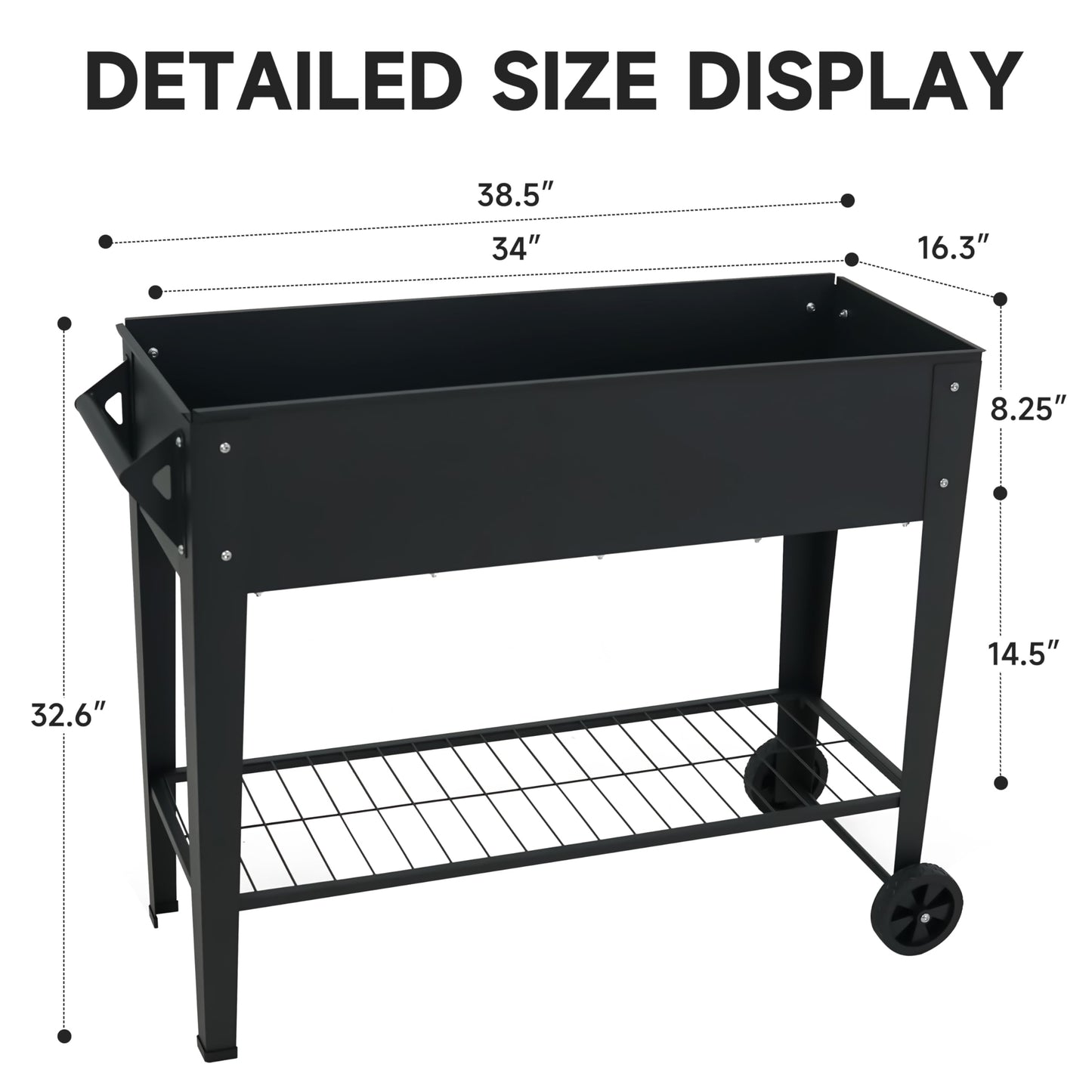 YKTEEDENS Raised Garden Bed with Legs and Wheels Removable for Outdoor, 31.6 * 14.6'' Metal Planter Raised Box for Growing Vegetables Herb Flower in Patio(Black)