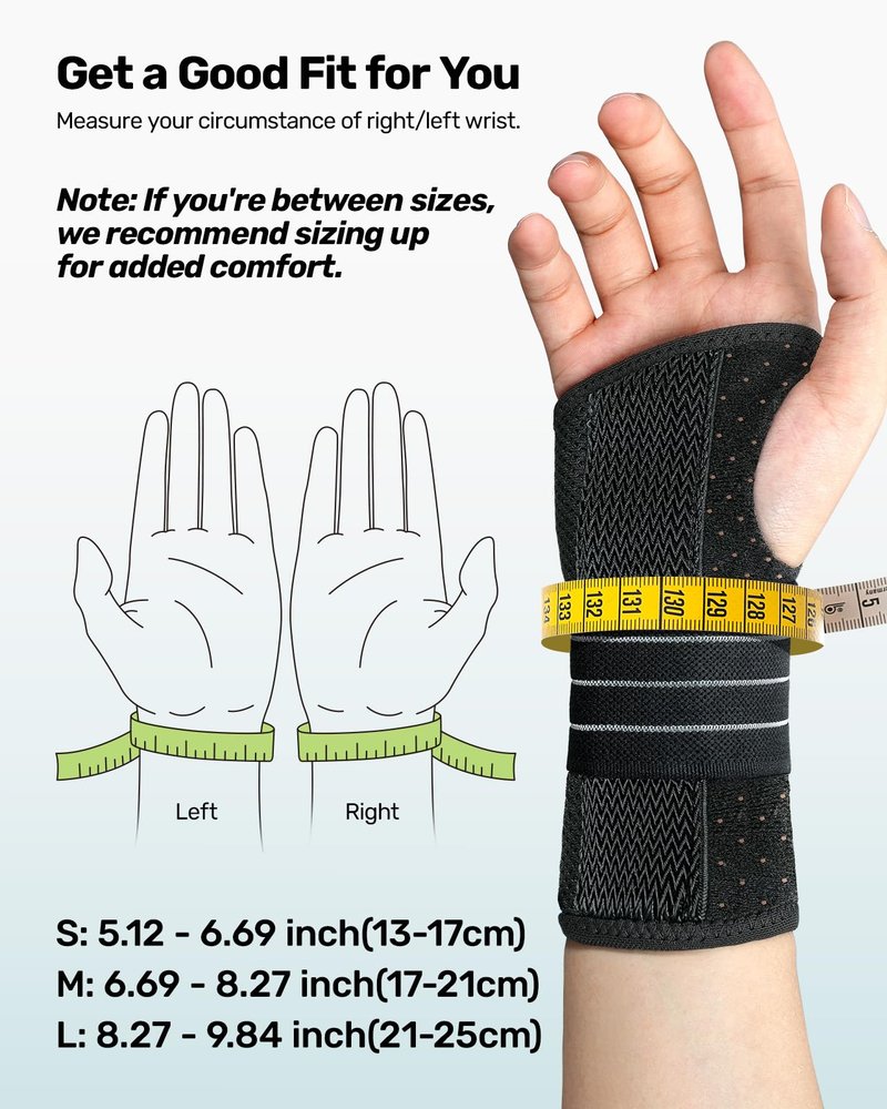 Rakiie 2 Pack Carpal Tunnel Wrist Braces, Adjustable Wrist Support Splint for Night Sleep & Daytime Working, Hand Braces Pain Relief for Arthritis, Typing, Pregnancy, Men Women (Gray, M)