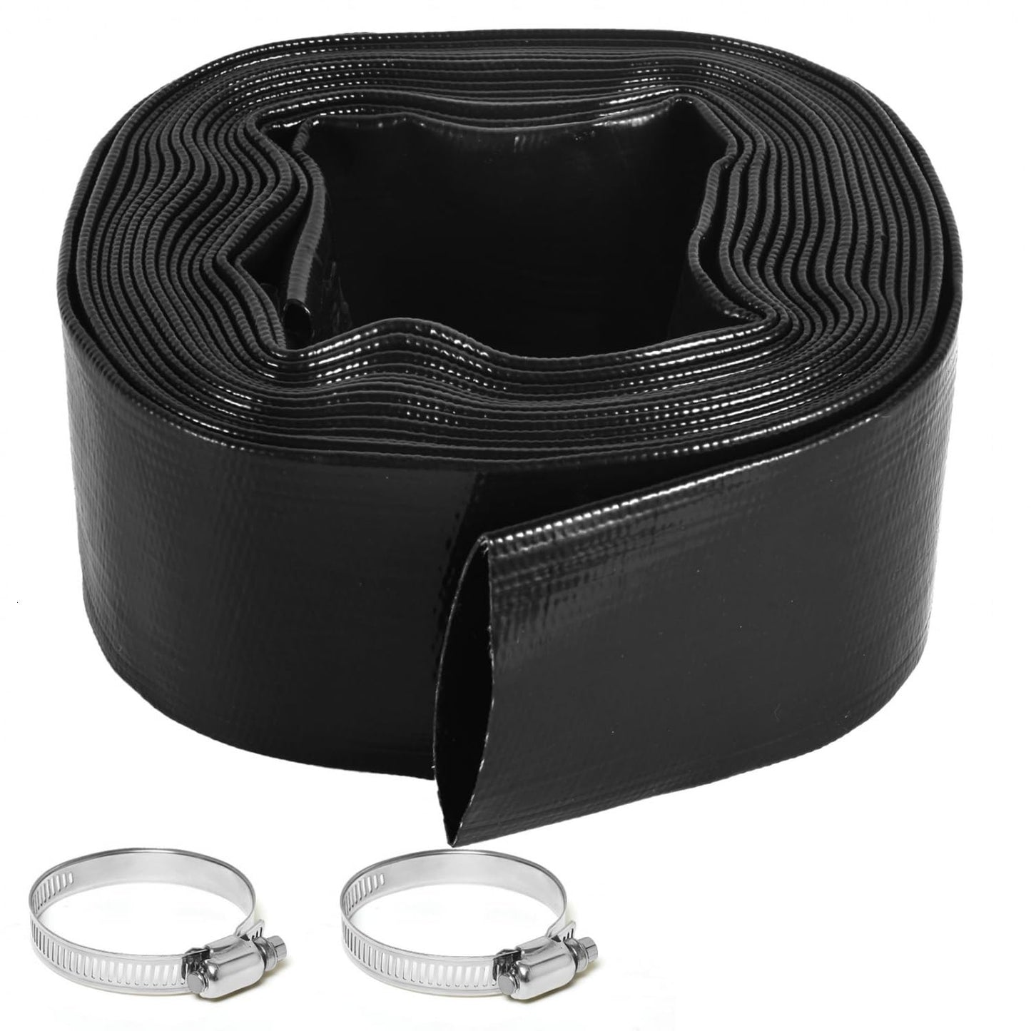 Gonioa 2 inches x 25 FT Heavy-Duty PVC Swimming Pool Backwash Hose 25 feet, Reinforced Discharge Hose with Clamp for Swimming Pools, Black