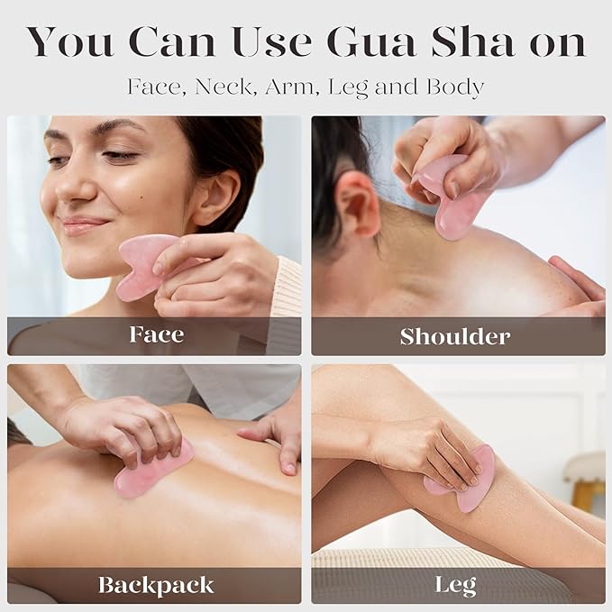 BAIMEI IcyMe Gua Sha Facial Tool for Self Care, Massage Tool for Face and Body, Relieve Tensions,Reduce Wrinkles and Redness, Skin Care Tools for Men Women - Rose Quartz