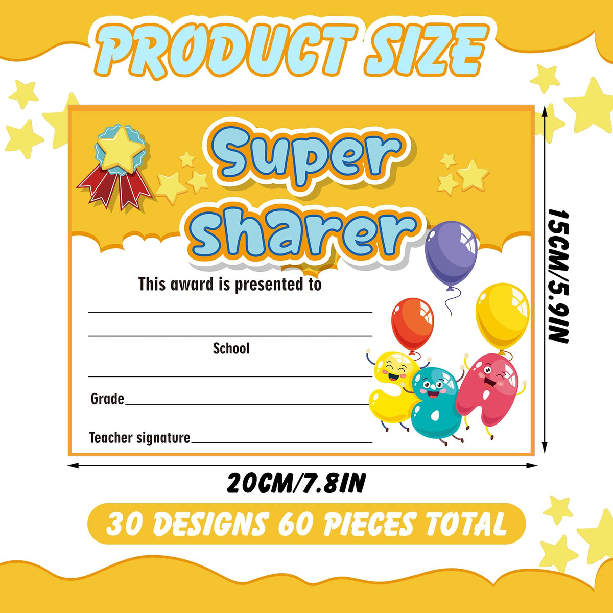 Sherr 60 Pcs Student of Award Certificates for Kids End of School Year Certificate of Achievement Student Recognition Award Achievement Graduation Teacher and Classroom Supplies (Kid)