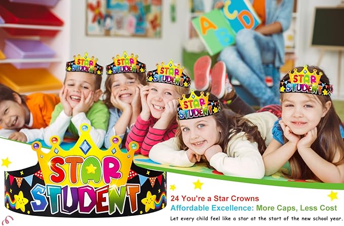 SICOHOME Paper Crown Hats Caps for Kids Paper Crowns for Students Classroom Kindergarten Preschool Party Supplies Adjustable