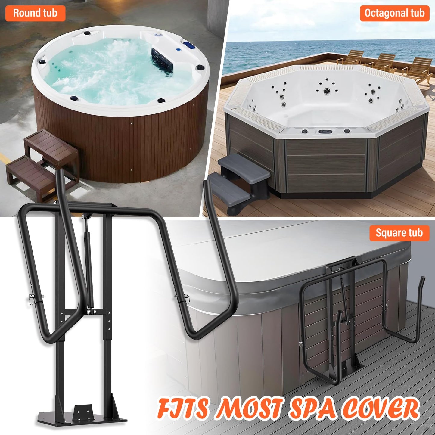 Cover Lifter,Hot Tub Cover Lifter Undermount,Spa Cover Lift,Heavy Duty Hot Tub Cover Lifter Hydraulic Removal System Adjustable U-Arms Reinforced Brackets,Undermount Design Works with All Spa Shapes