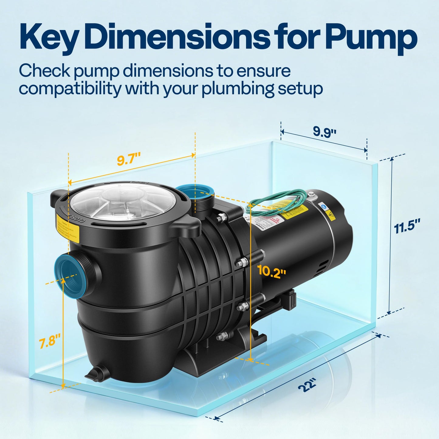 VIVOHOME 2.0HP Pool Pump - 115V/230V Self-Priming Motor - In-Ground/Above Ground - 6800GPH Energy Efficient - 1.5", 2", and 1.25"-1.5" Connectors w/Strainer Basket