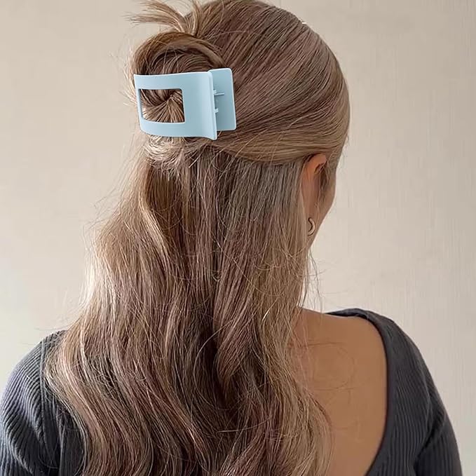 Velscrun Flat Hair Clips for Women Girls, Blue Gray Lay Flat Claw Clips, Strong Hold Large Side Hair Clip All Hair Types, French Duck Billed Non Slip Grip Daily Styling Hair Jaw Claw Clip