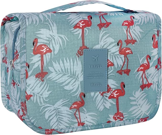 Large Capacity Toiletry Bag Travel Bag with Hanging Hook for Men and Women Waterproof Travel Cosmetic Bag Bathroom Storage Bag for Brushes Set,Full-Sized Shampoo,Accessories -Grey Flamingo