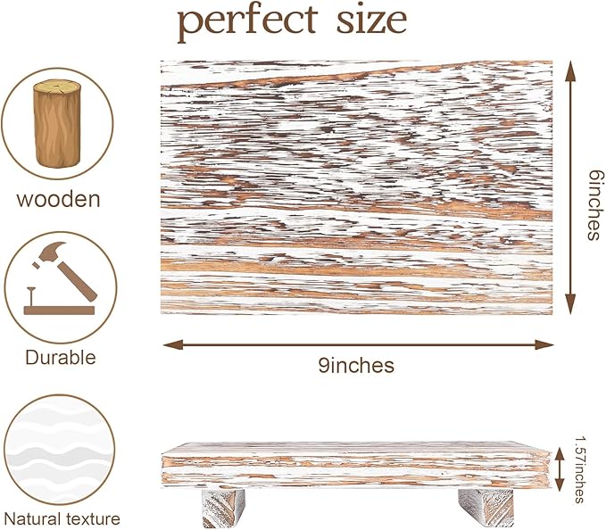 zoocatia Small Wood Tray Pedestal Stand Farmhouse Bathroom Decor Decorative Wooden Riser Kitchen Soap Dish Holder for Vanity, Counter, Sink, 9" x 5.9" - Retro White
