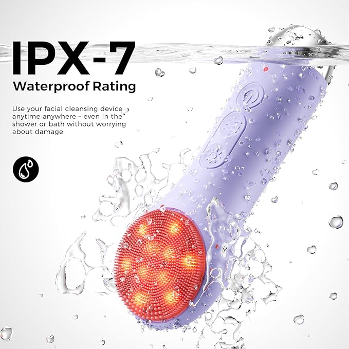 Face Scrubber Facial Cleansing Brush - Waterproof and Rechargeable Face Cleansing Brush with 4 LED Gentle Light, Cleansing, Exfoliating and Massaging, Electric Face Scrub Brush for Men & Women