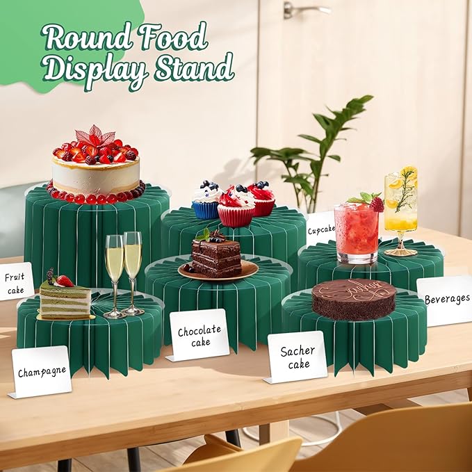 6Pcs Buffet Risers, Food Risers for Table, Foldable Cake Display Stands, Tall Cardboard Cupcakes Stand for Show Catering Desserts Jewelry Wedding Birthday Party Decoration (Green)