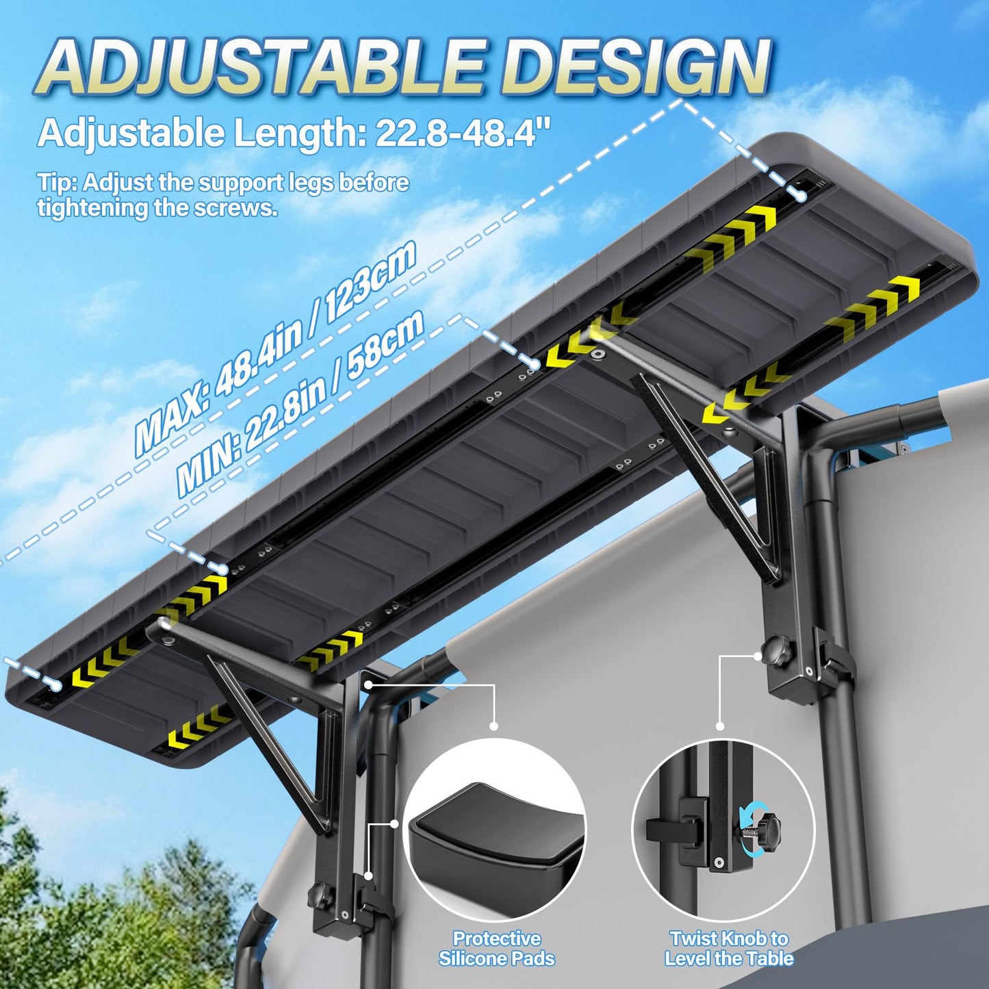 BoYata Pool Bar, Above Ground Poolside Bar Table, 49.4×9.6" Stable & Large Pool Side Table Holds 110LBS, Durable Above Ground Pool Accessories, Swim Up Bar for Round & Oval Frame Swimming Pools
