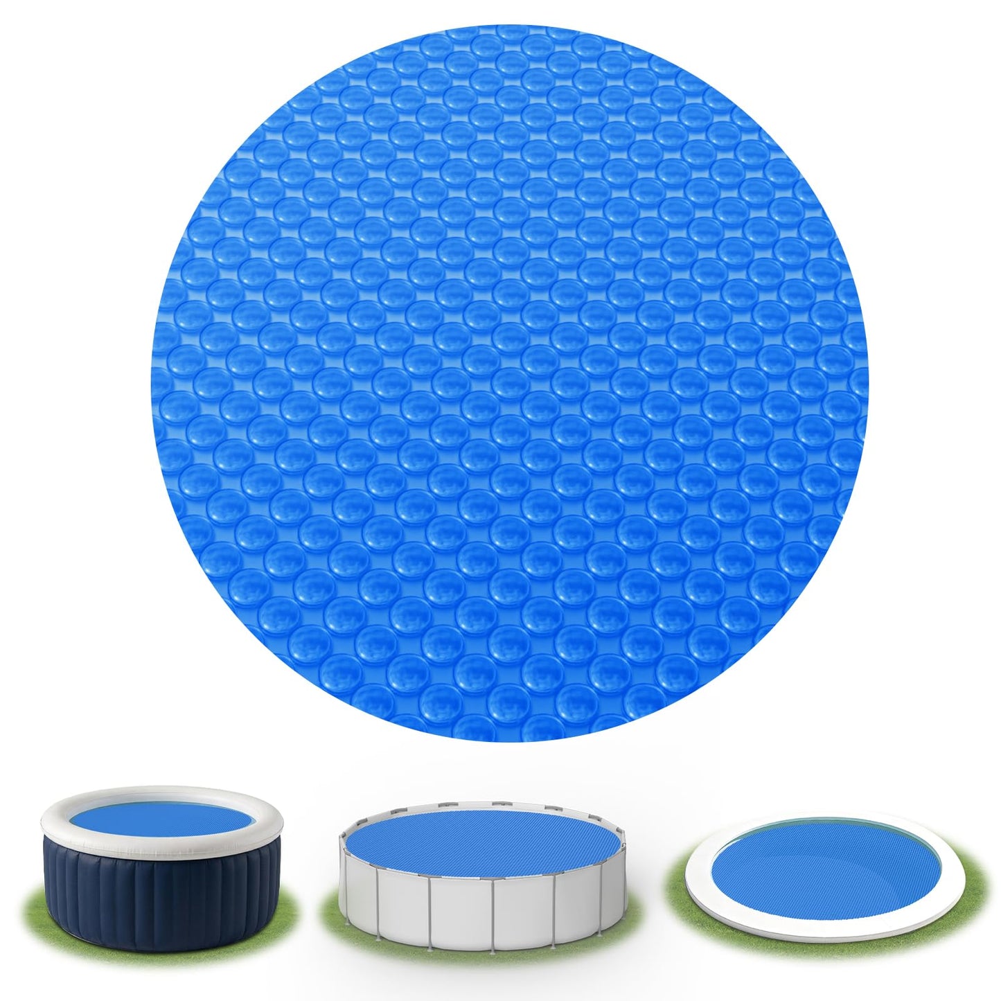 Solar Pool Cover 8 ft Round, Solar Pool Blanket for Above Ground & Inground Pools, Hot Tubs and Spas, Thermal Bubble Cover for Heat Retention, Reduces Evaporation (96 x 96 Inch)