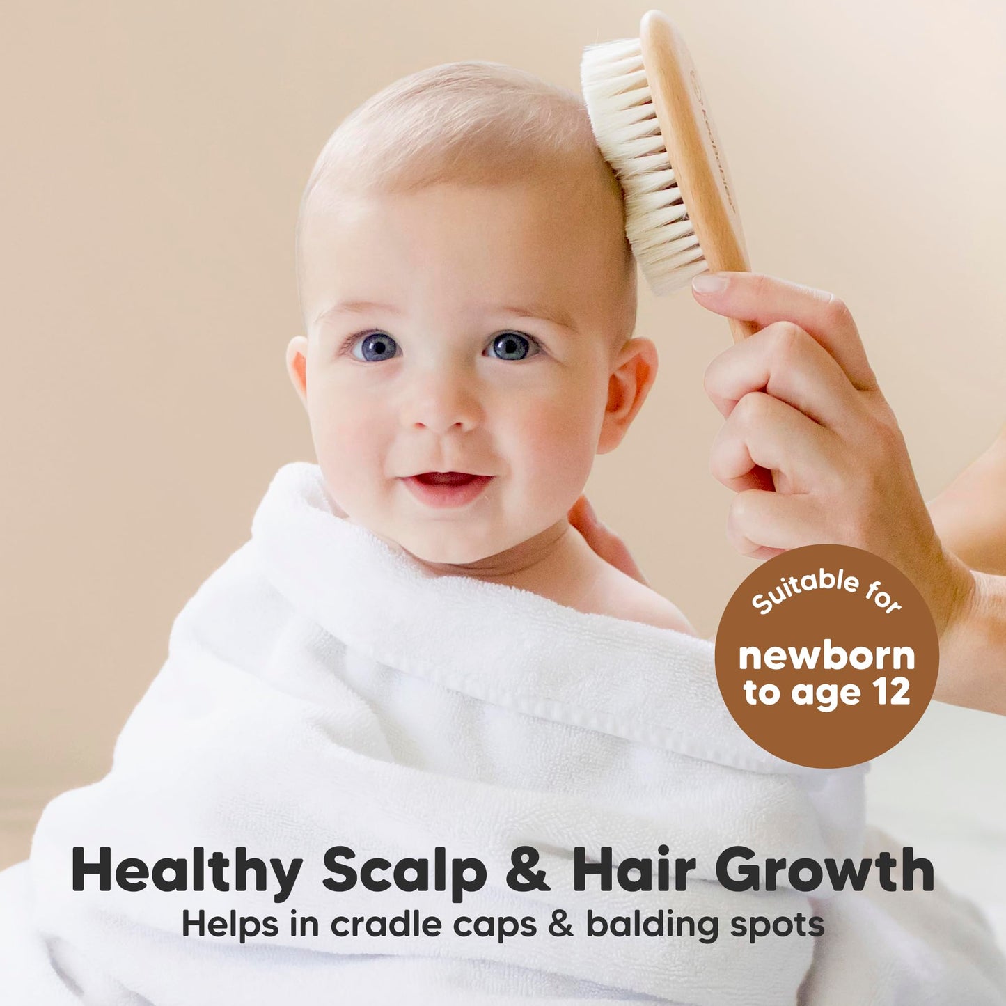 Baby Hair Brush Set for Newborns - Soft Goat Bristle Wooden Baby Brush and Comb Set Newborn Grooming Kit for Cradle Cap, Durable & Gentle, Boy, Girl Infant Essentials Care Kit (Regular, Walnut)