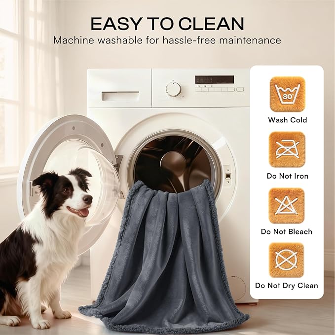 Luciphia Waterproof Pet Blanket, Liquid Pee Proof Dog Blanket for Sofa Bed Couch, Reversible Sherpa Fleece Furniture Protector Cover for Small Medium Large Dogs Cats, Dark Gray Queen Size（90" x 82"）