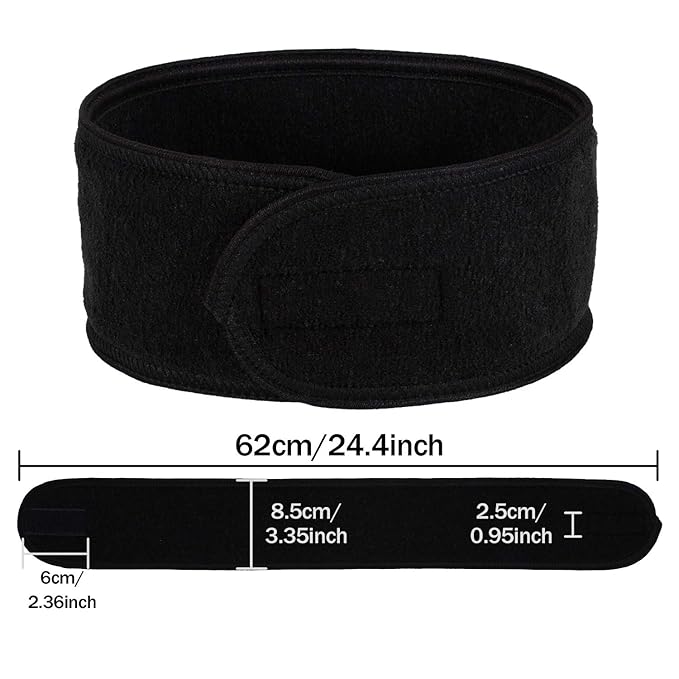 Whaline Spa Facial Headband Head Wrap Terry Cloth Headband 4 Counts Stretch Towel for Bath, Makeup and Sport (Black)