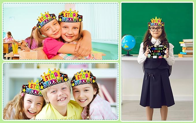 SICOHOME Paper Crown Hats Caps for Kids Paper Crowns for Students Classroom Kindergarten Preschool Party Supplies Adjustable