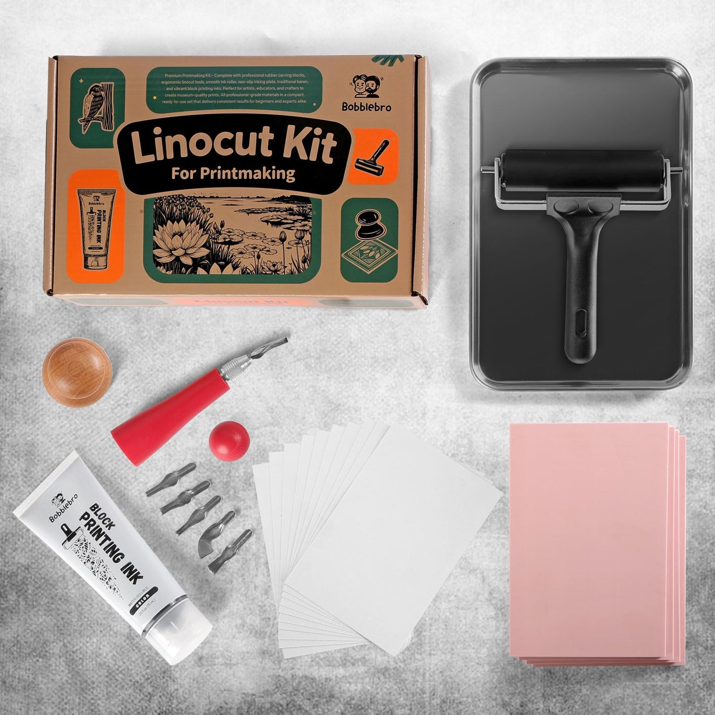Bobblebro Linocut Kit for Printmaking - Arts and Crafts for Adults - Easter DIY Kit Gifts - Hobby Kits Birthday Gift for Women, Men, Boys, Girls - Stamp Making Kit - Linoleum Blocks Carving Tools