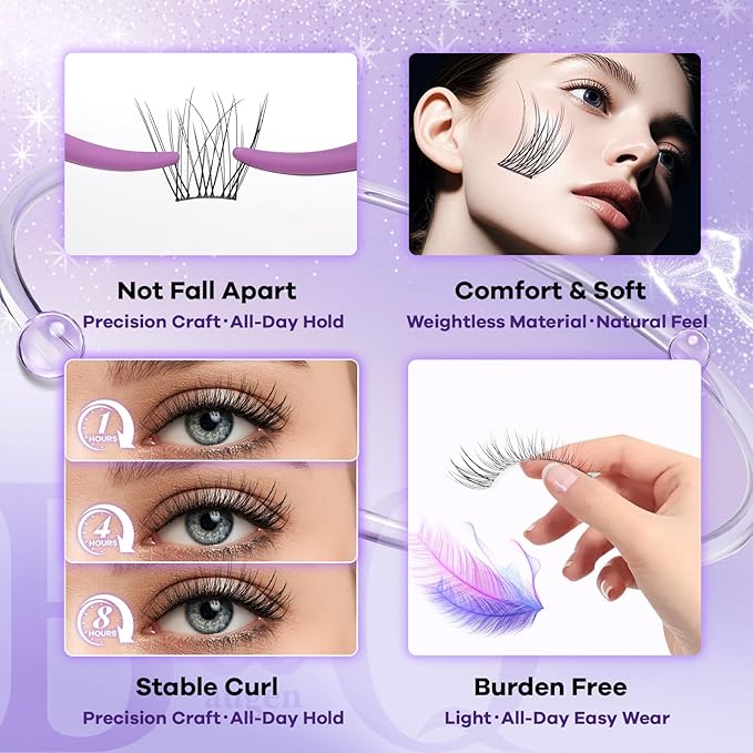 B&Q Wispy Lash Clusters Kit, Natural 02, Individual False Eyelashes Extension Set, Undetectable Natural Look for Effortless Day-to-Night Beauty, from Office Elegance to Date Night Glamour(8-16mix)