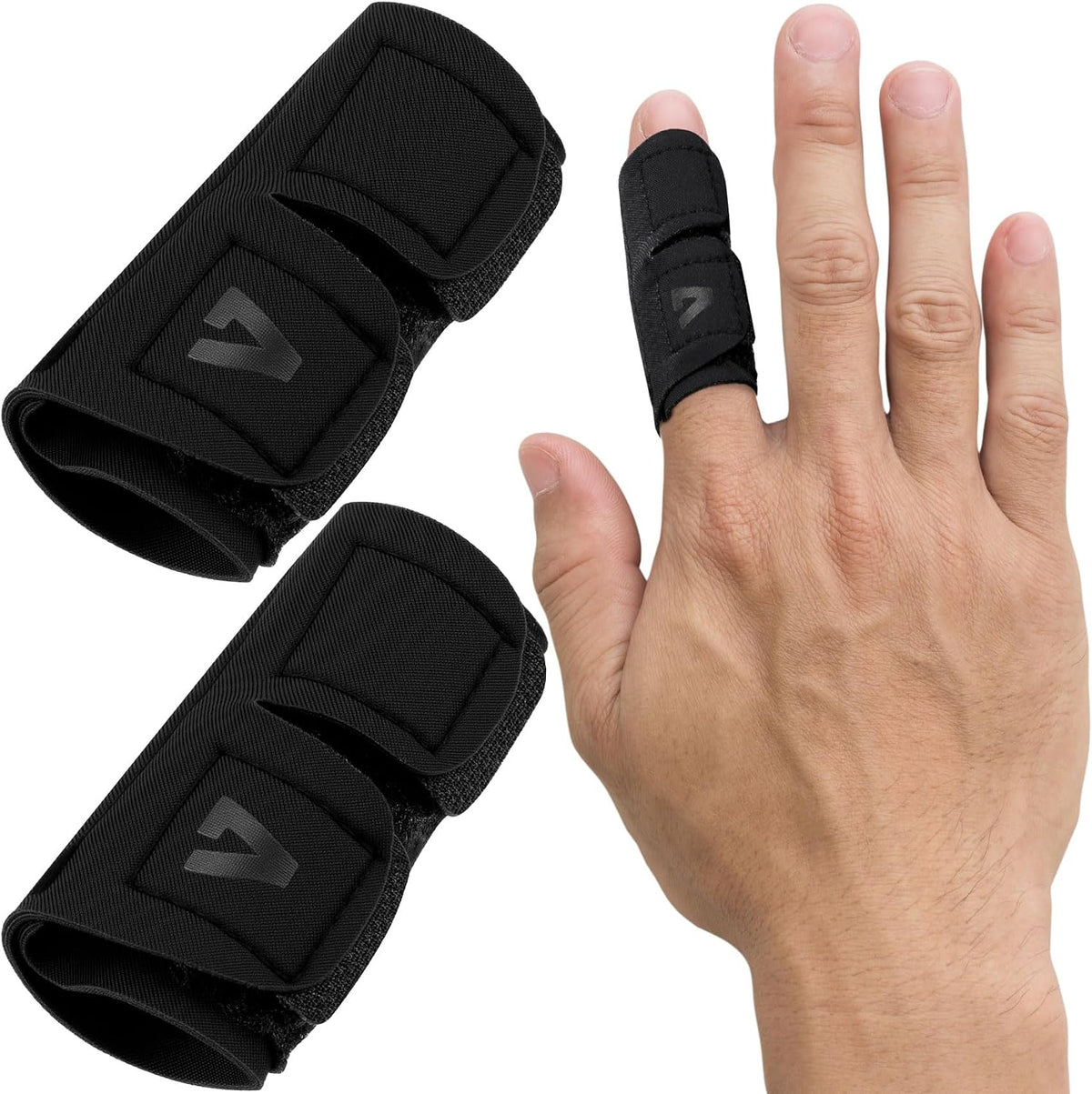2pcs Adjustable Single Finger Sleeve, Upgraded Straps Finger Splints Protectors for Sports Injury Relief, Compression Neoprene Thumb Supplies for Basketball, Tennis, Volleyball, Badminton, Golf- Black