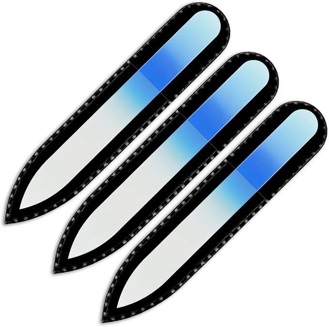 Mont Bleu Rainbow Crystal Nail File in Black Pouch - Small - Purse Size - Czech Tempered Glass - Handmade in Czech Republic - Glass Nail Files for Natural Nails