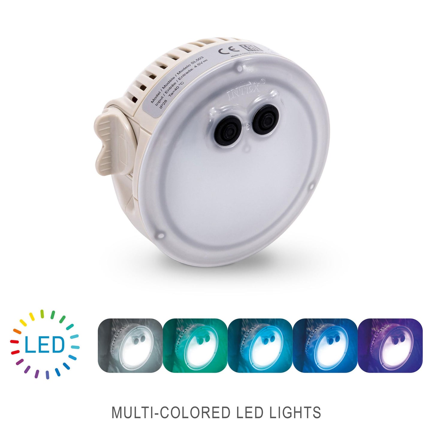 Intex PureSpa Battery Powered Submersible Multi-Colored LED Light for Intex PureSpa Models with White, Green, Teal, Blue, and Purple Lights