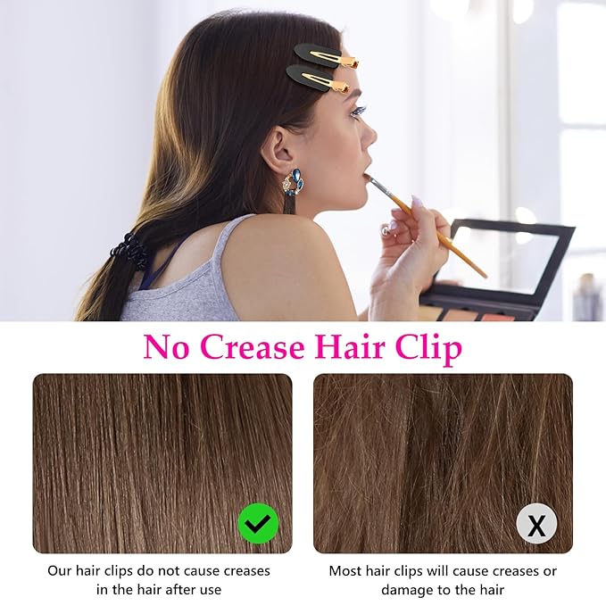 D 6 Pcs Creaseless Hair Clips No Crease Hair Clip Makeup Clips for Women and Girls Flat No Bend Hair Clips for Hairstyling Salon Golden Handle (Black)