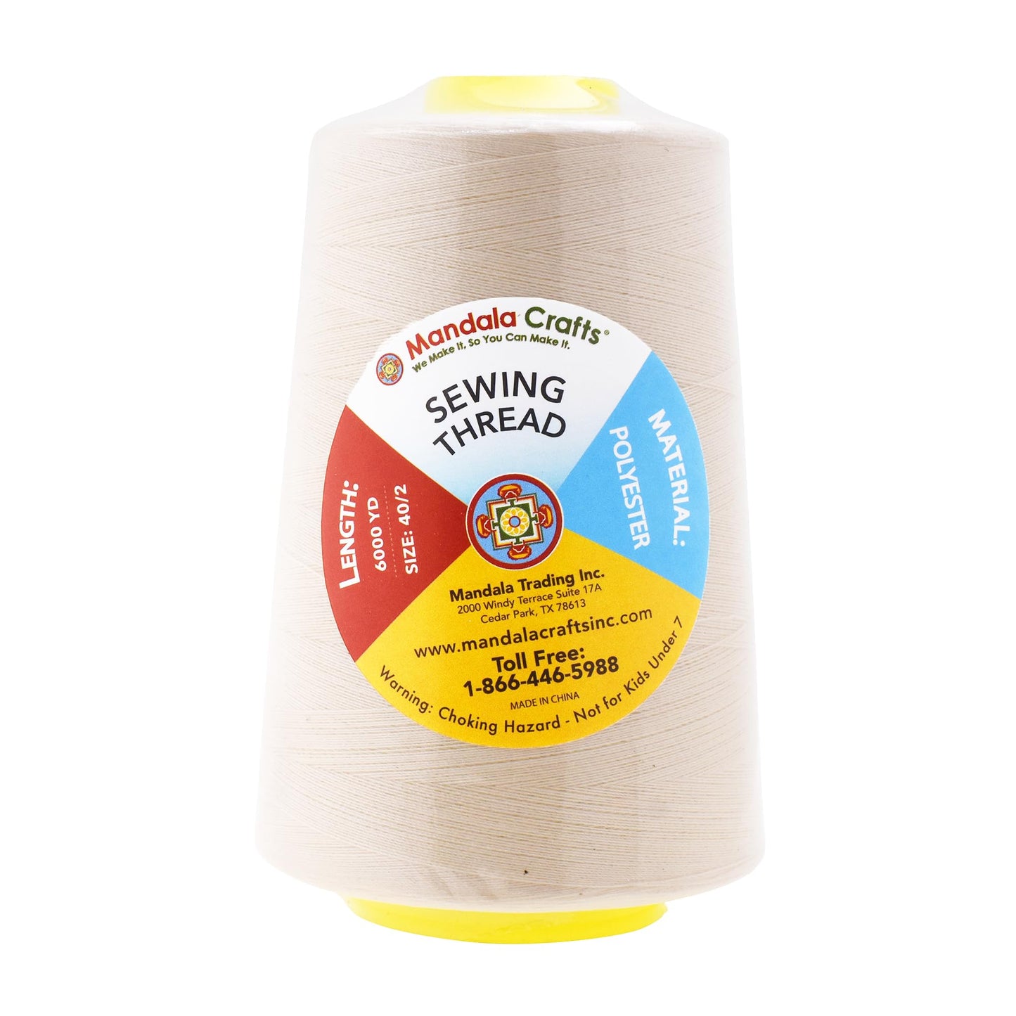 Mandala Crafts 4 Pack of Serger Threads Cones Spools - 40S/2 24000 Yards Polyester Ivory Threads for Sergers Machine and Overlock Quilting Sewing Machine