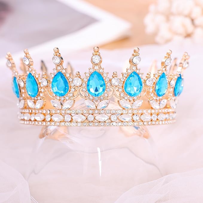 Blue Queen Crown for Women Crystal Tiara for Women Rhinestone Wedding Headband for Bride Hair Accessories for Costume Birthday Party Prom Gifts