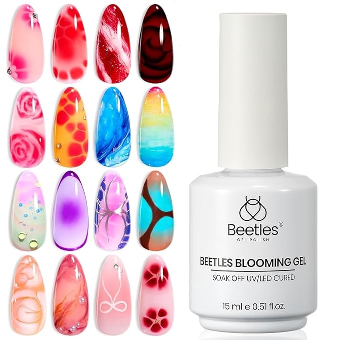 Beetles Blooming Gel Nail Polish 15ml, Clear Blooming Gel for Marble, Flower & Aura Nail Art, Soak Off UV LED Nail Design for DIY & Salon Use
