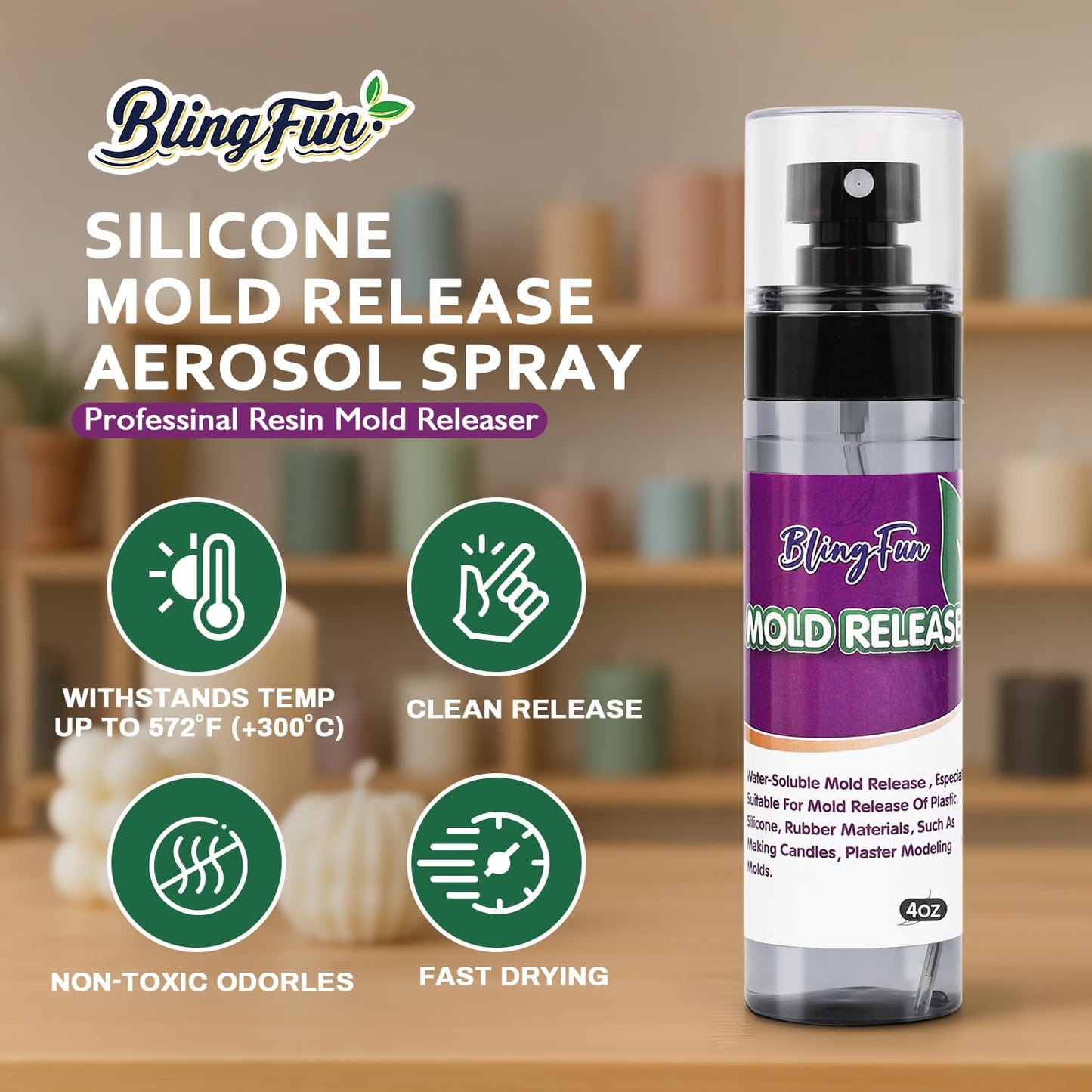 Pachsi 4Oz Mold Release Spray for Candle Making and Epoxy Resin, Fast-Drying Silicone Oil Releaser, Non-Stick Professional Mold Release Agent, Promotes Mold Longevity, Withstands High Temperature