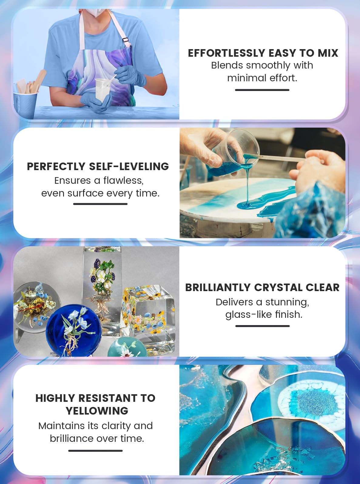 Jarezina 1 Gallon Epoxy Resin Kit,Crystal Clear Epoxy Resin -Strong and No Bubble，Not Yellowing Art Resin，Self Leveling Easy Mix 1:1,Suitable for Art Casting,DIY,Jewelry Projects, Wood & Resin Molds