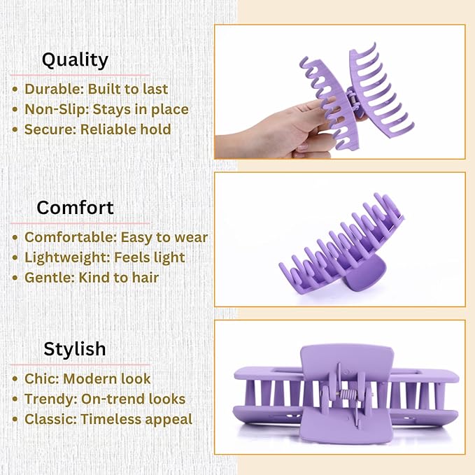 LuSeren Colorful Hair Claw Clips for Girls – 4.3 Inch Cute Matte Claw Clips in Pastel Green, Pink, Blue & Purple – Lightweight Strong Hold Hair Accessories for Teens & Women