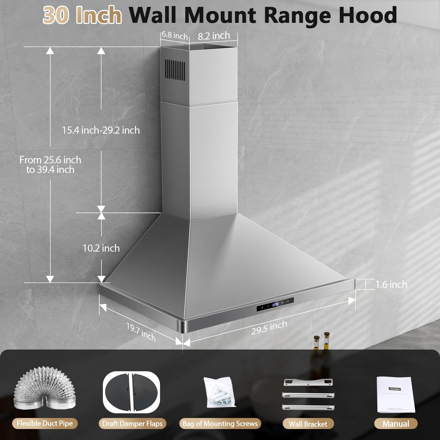 Wall Mount Kitchen Hood 30 inch, Ducted/Ductless Range Hood with Delayed Shutdown Function, 700CFM, 3 Speed Fan, Energy-saving LED Lights, Soft Touch Control, Stainless Steel Grease Filters