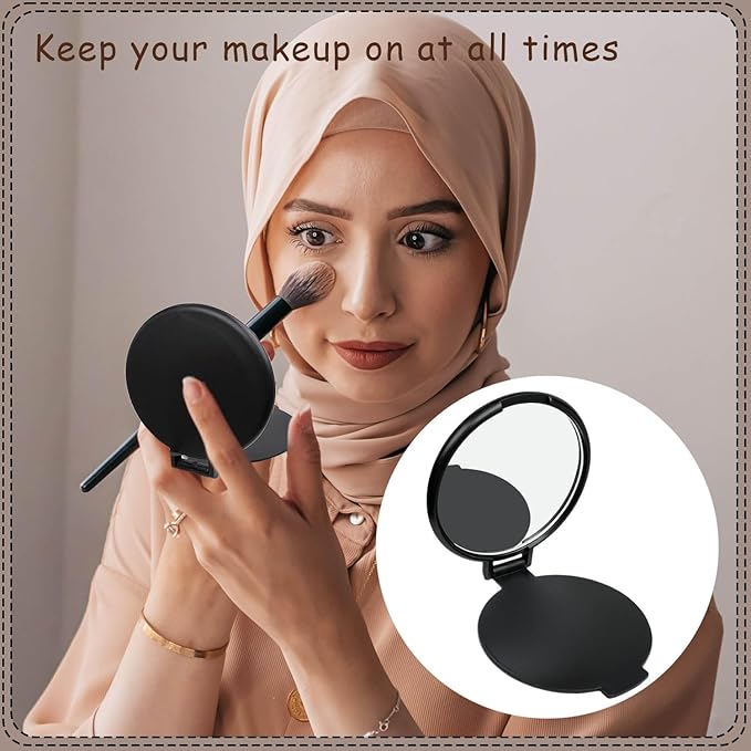 Tenalleys Mini Round Folding Mirror Portable Pocket Mirror Makeup Mirror for Purse Travel Makeup Mirror for Women Girls Daily Use (4 Pcs Black)