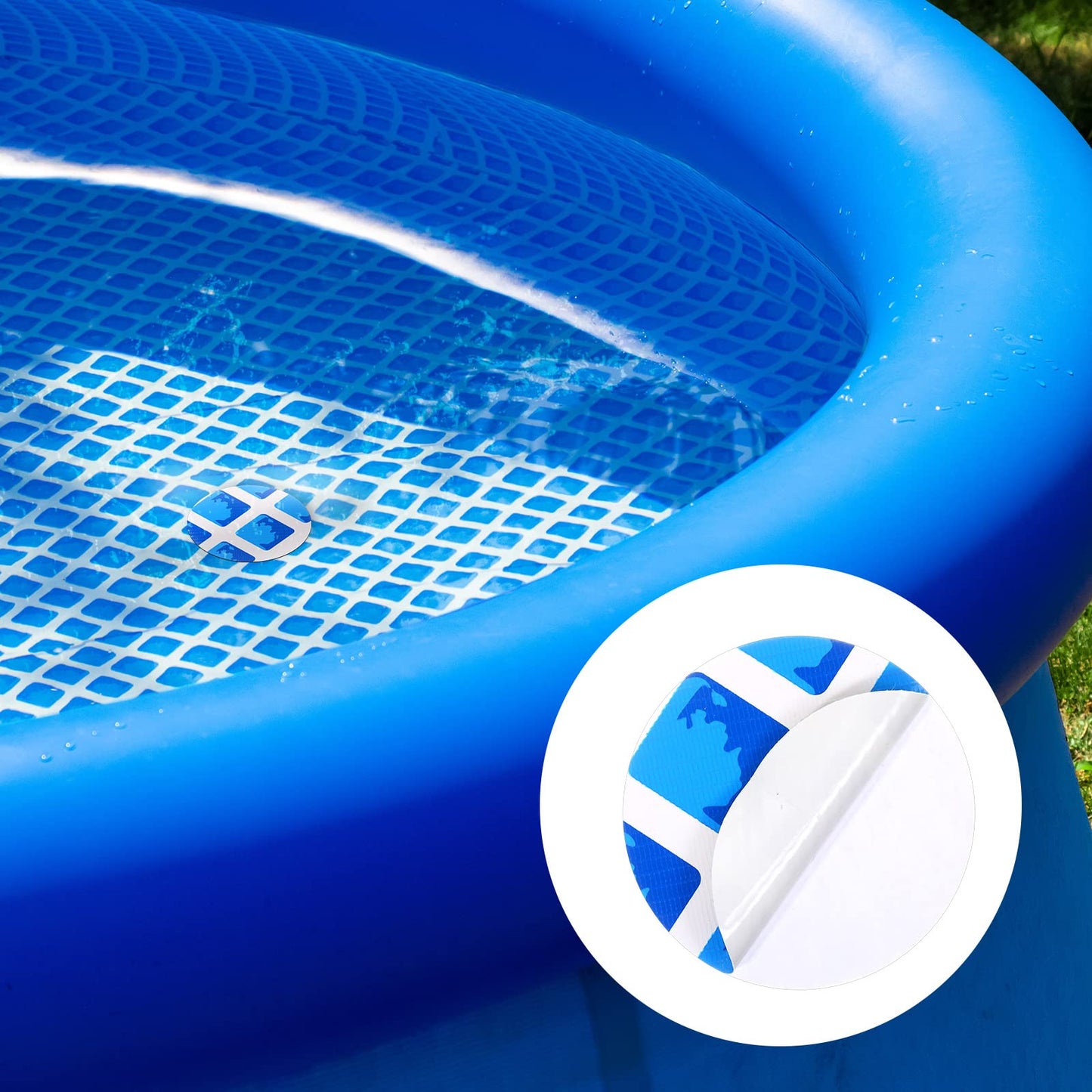 Outus 24 Pcs Vinyl Pool Patch Repair Kit Self Adhesive Pool Liner Plastic Repair Patch Pools Patches for Above Ground Pools Inflatable Boats Air Mattress Products, 4 Inch(Blue Checkered)