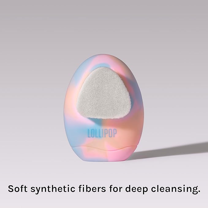 LOLLIPOP Dual-Sided Facial Cleansing Brush | Palm Size Silicone Face Exfoliator and Soft Fiber Cleanser | Manual Face Scrubber for Pores, Makeup Removal, Blackhead and Skincare Routine, Rainbow