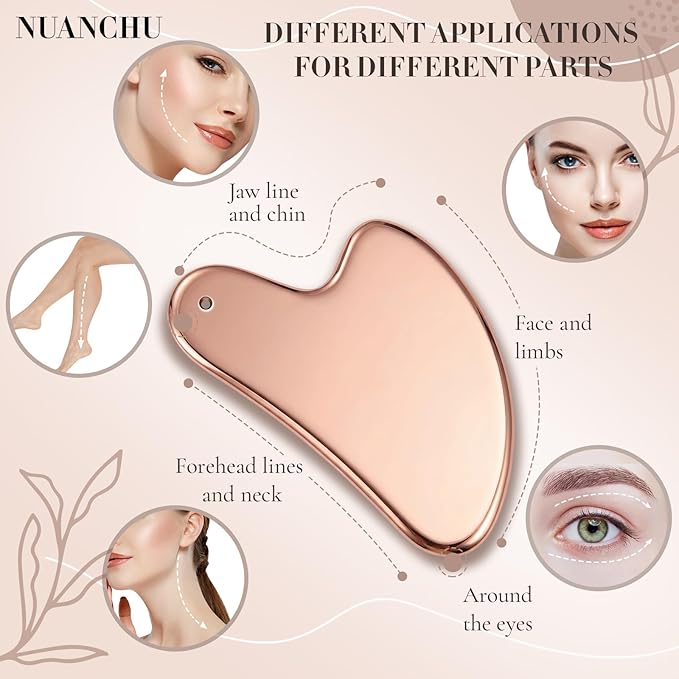 Nuanchu Stainless Steel Gua Sha Facial Tools Metal Guasha Tool for Face Body Jawline Shaper, Double Chin Reducer, Puffiness Reducing, Lymphatic Drainage Massager Skin Care Gift with Pouch(Pink)